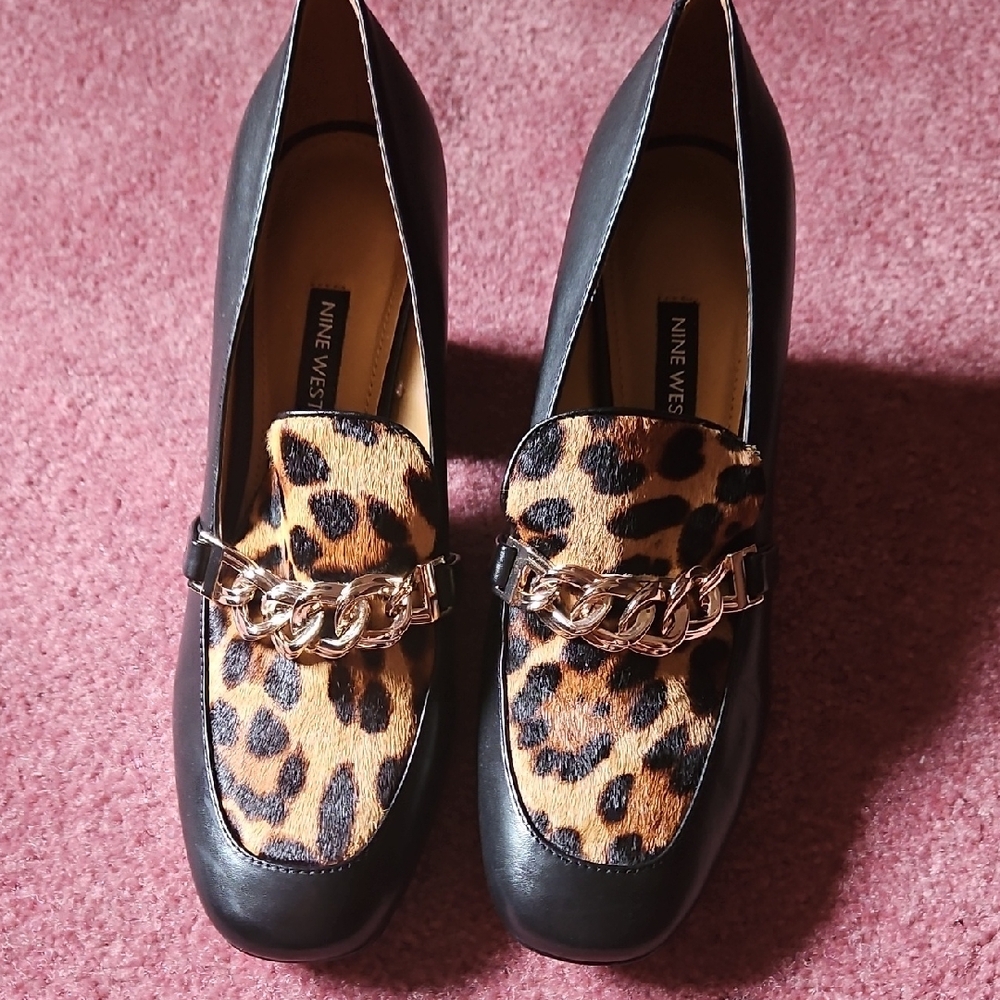 Nine West Black and Leopard Print Women's Loafers